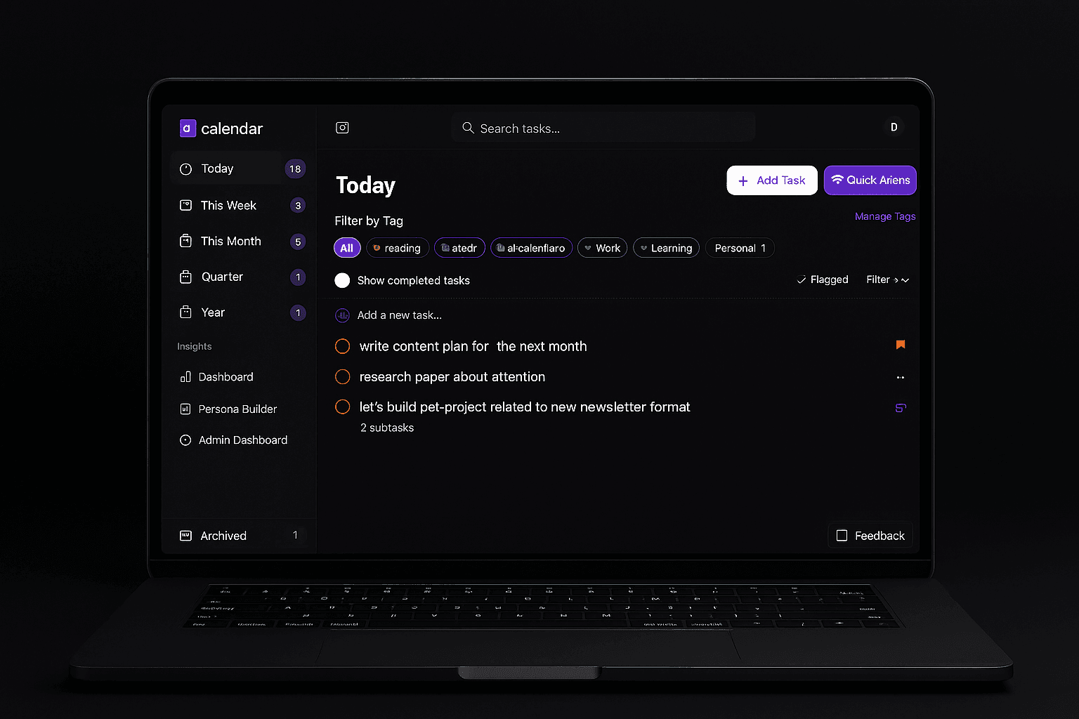 AI Calendar application screenshot